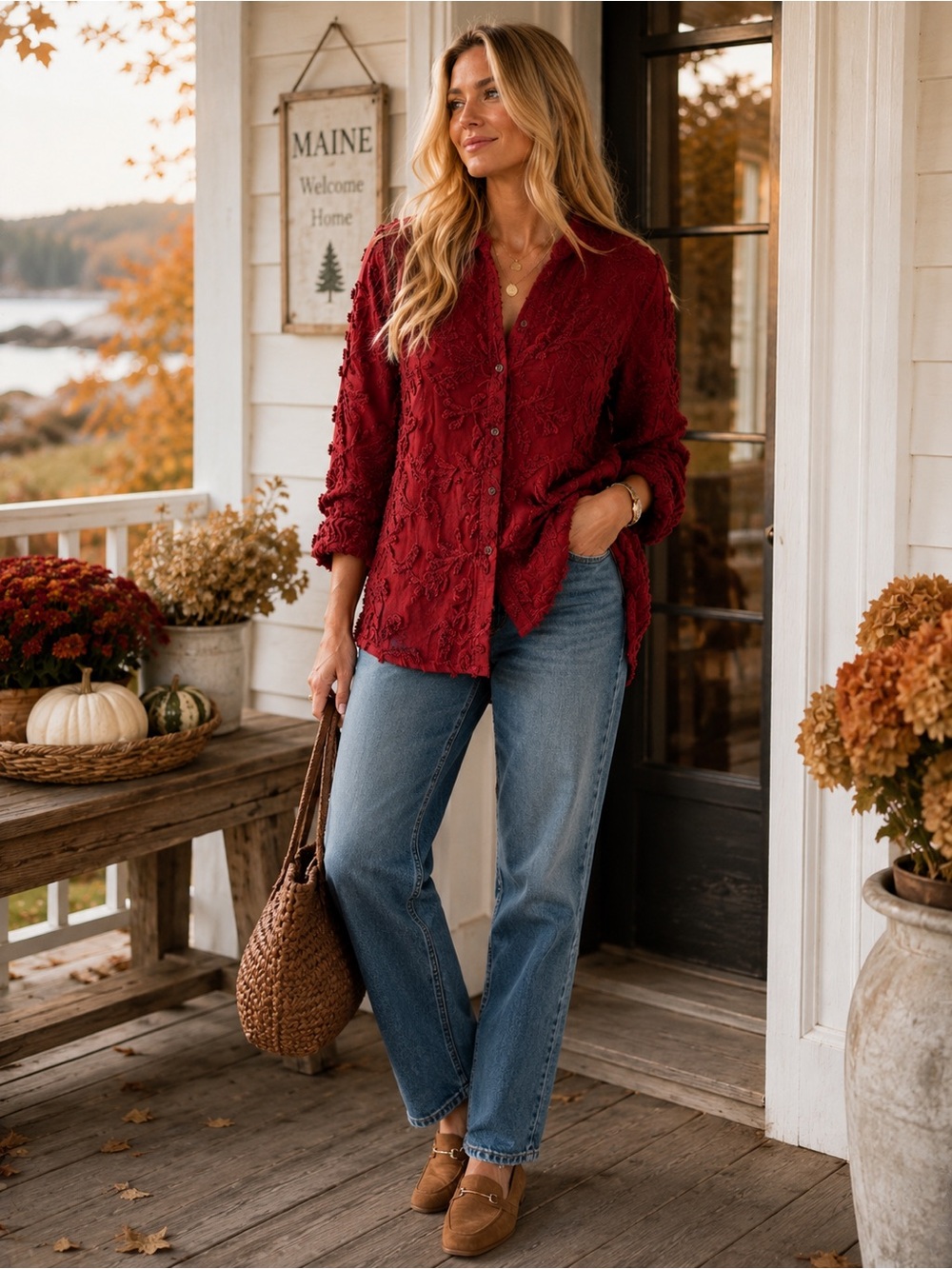 Pilcro‎ Anthropologie Textured Floral Tunic Blouse Red Boho Cottagecore XL